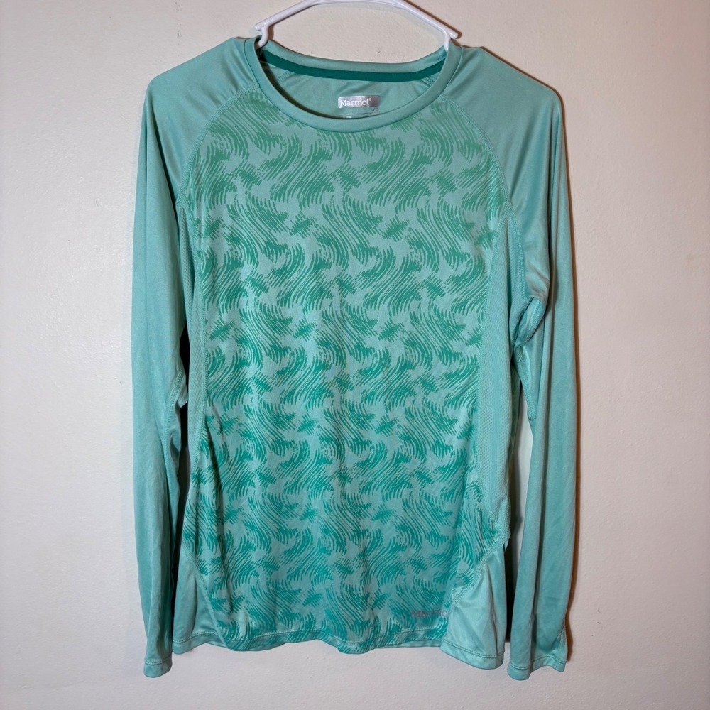 Marmot Womens Long Sleeve Top Activewear Athletic Teal Patterned Large